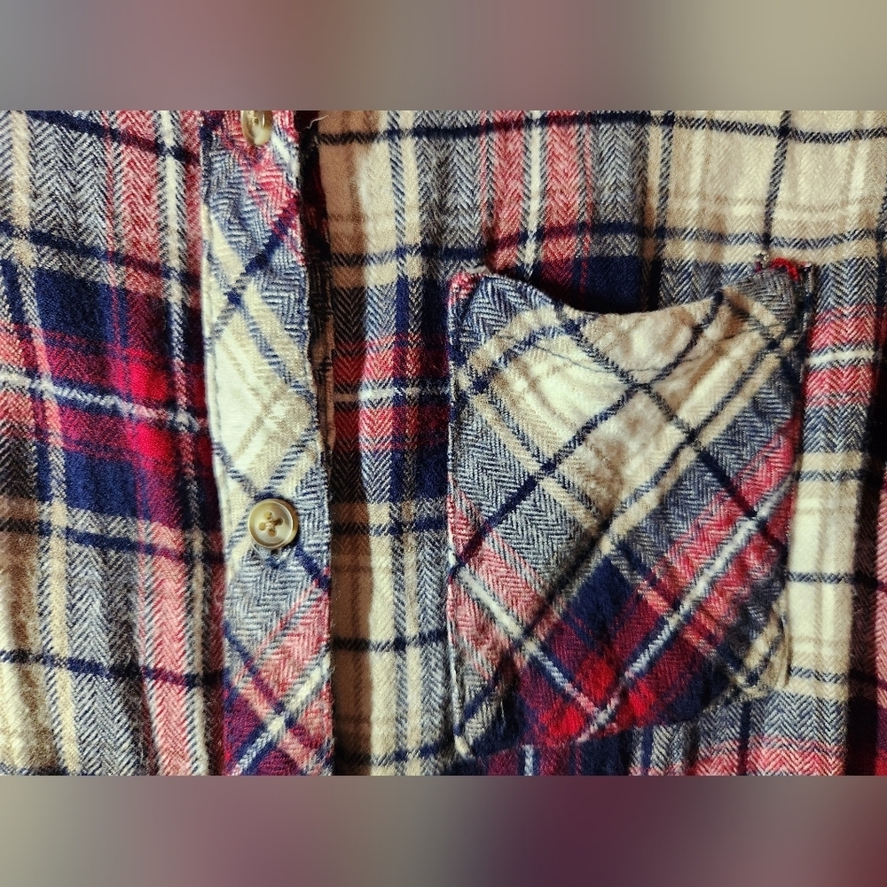 Thread & Supply Red White Blue Flannel Plaid Button-Down Shirt Top Size Medium - Picture 5 of 6